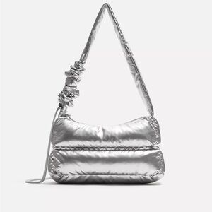 Zara Silver Puffer Crossbody Bag